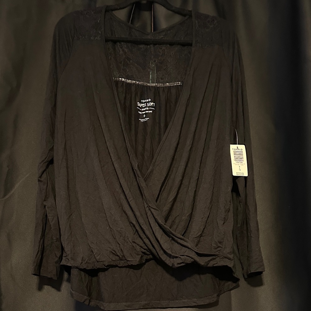 Torrid Black Draped V-Neck Blouse